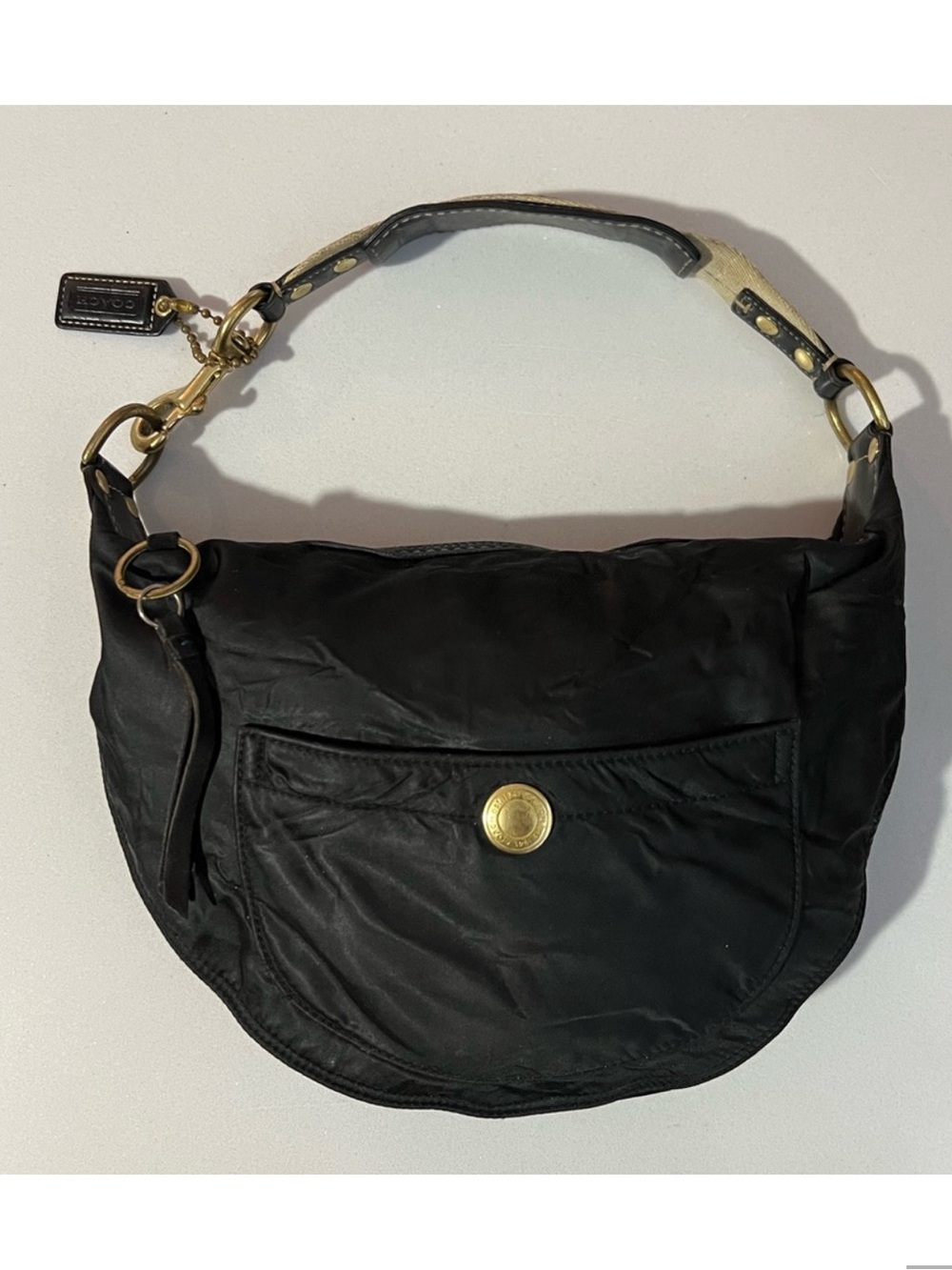 Coach Y2K Hampton Hobo Shoulder Bag Nylon Teal Stitching With Teal Lining